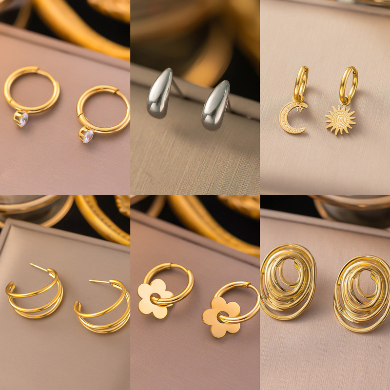 Earrings Fashion And Exquisite Titanium Steel Earrings Light Luxury Heart Shaped Pendant Casual Multi Style Minimalist Geometric Earrings Fashion Acce - view 1