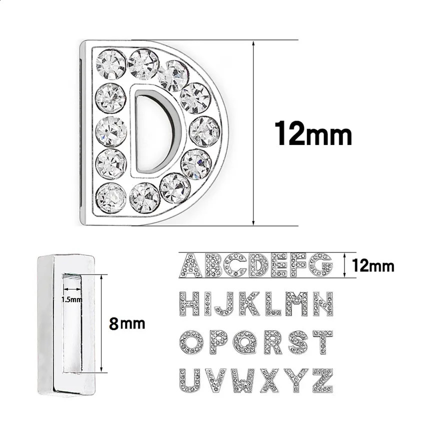 Slide Letters Charms Alphabet 8mm Alloy Pink Rhinestone 93p Fit DIY Wristband Bracelet Pet Collar Jewelry Making Women Kids Gift 260623 - view 5