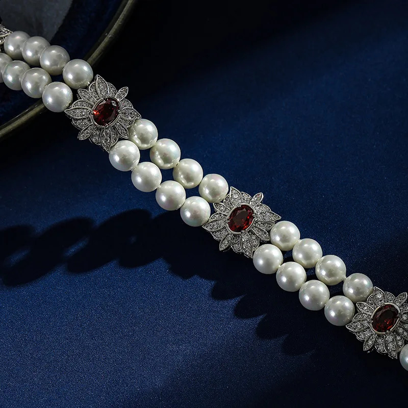 style fashionable retro necklace square flower double-layer pearl necklace bride collarbone chain 260617 - view 4