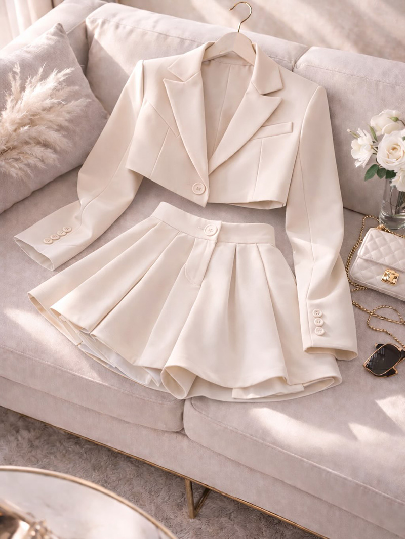 Womens Short Blazer Sets 2 Piece and Mini Skirt Sets Business Casual Suits SF061 - view 5