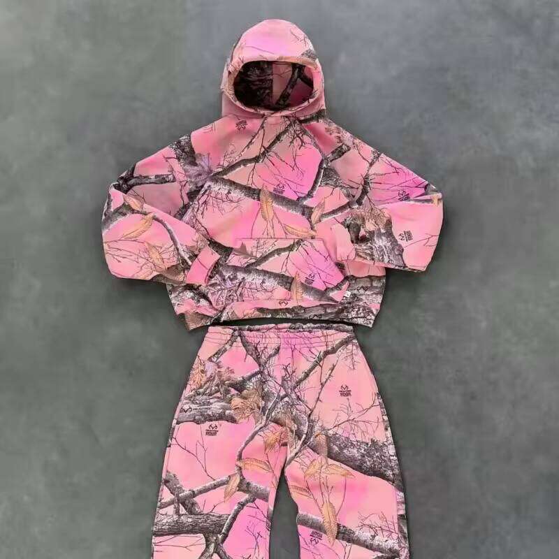 Y2K Retro Men Pink Branch Print Camouflage Pattern Sweatshirt High Street Hip Hop Streetwear Goth Camo Hoodie Unisex Coat W260626 - view 4