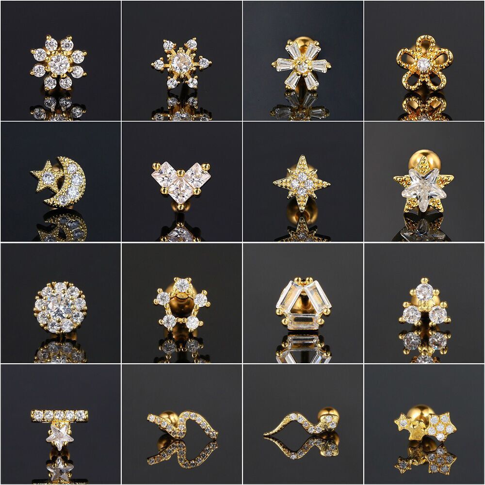 Fashion Versatile Zircon Bone Studs for Women Flower Star Moon Stainless Steel Rod Twist Ball Piercing Ear Jewelry Cross-Border Wholesale - view 1