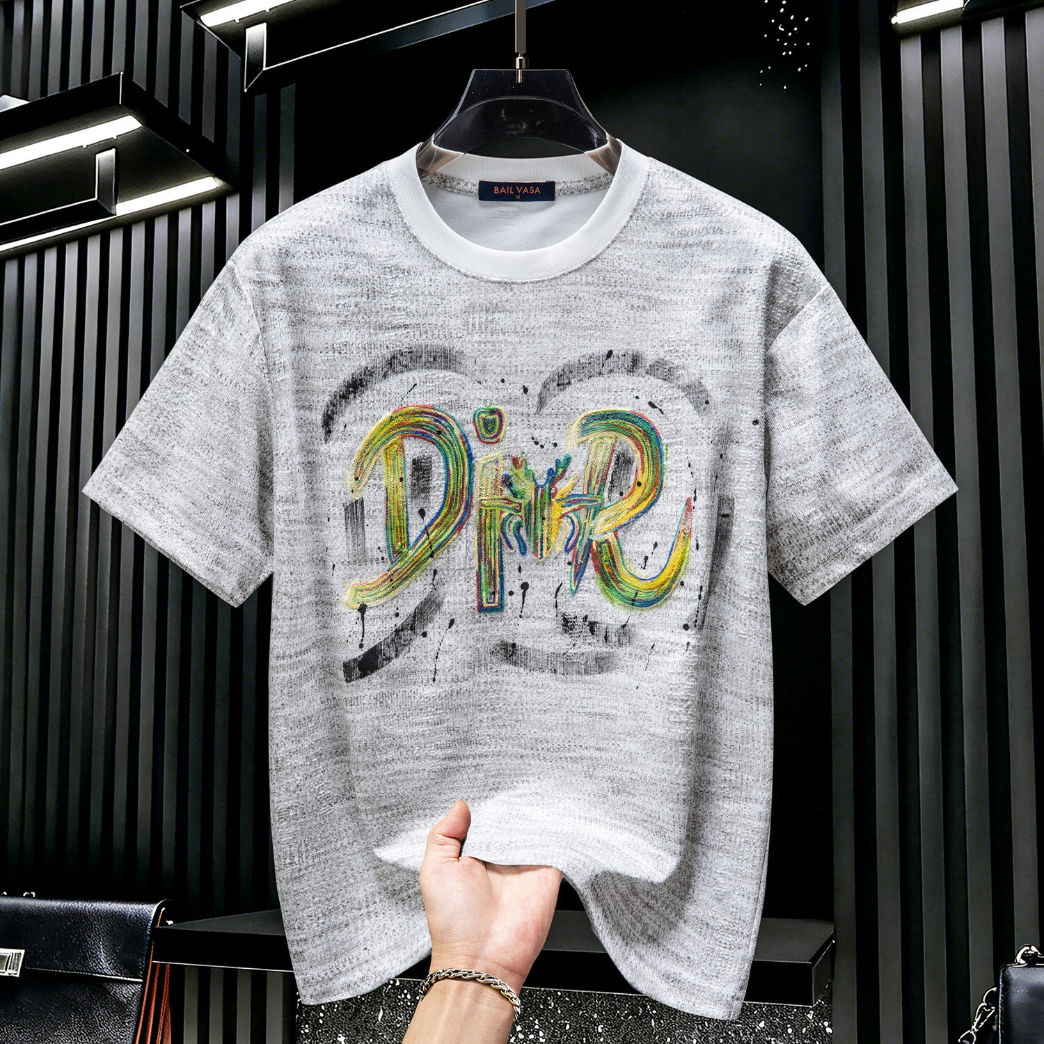 Men's High-End Embroidered Graffiti Short-Sleeve T-Shirt, New Summer Trendy Brand, Light Luxury Breathable Half-Sleeve Top - view 4
