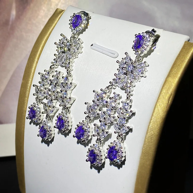 925 Silver Vintage Tanzanite Sapphire Stud Earrings Inlaid Water Drop Zircon Earrings Womens Party Gift 260625 - view 3