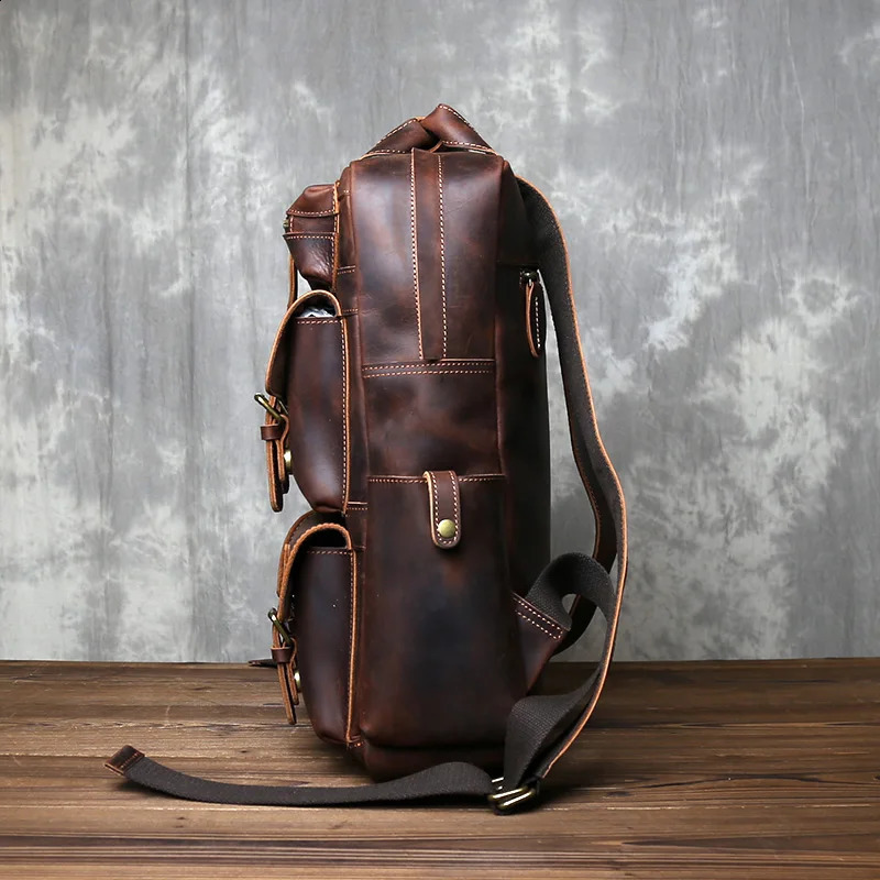 Retro Fashion Genuine Leather Mens Backpack Head Layer Large Capacity Multi Pocket Outdoor Minimalist Computer Bag 260625 - view 5