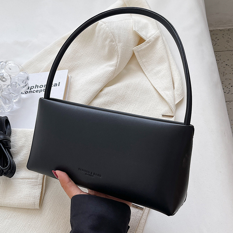Solid Color Faux Leather Baguette Shoulder Bag Embossed Thin Handle Women Daily Commuter Simple Underarm Handbag - view 4