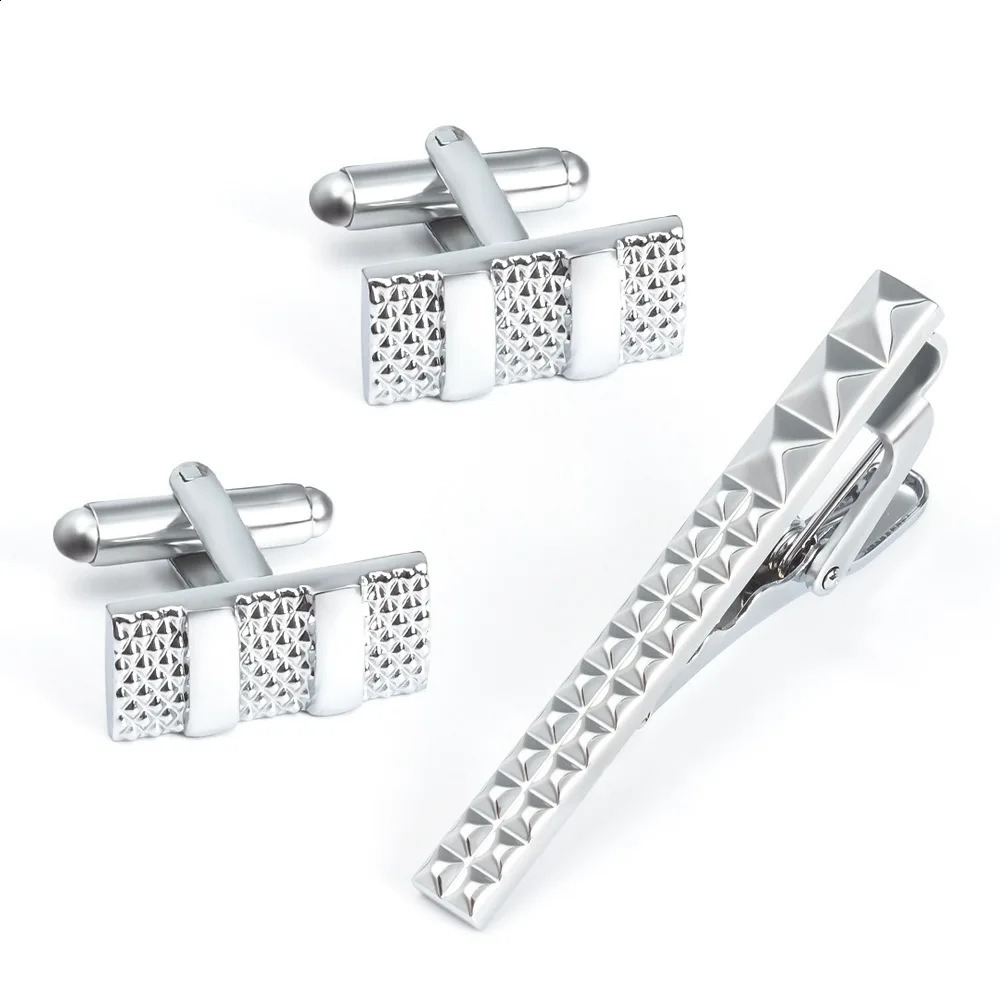 A Set Stock High-End Electroplated Mesh Metal Tie Clip French Cufflinks Set for Men Premium Quality Stylish Grid 260626 - view 3