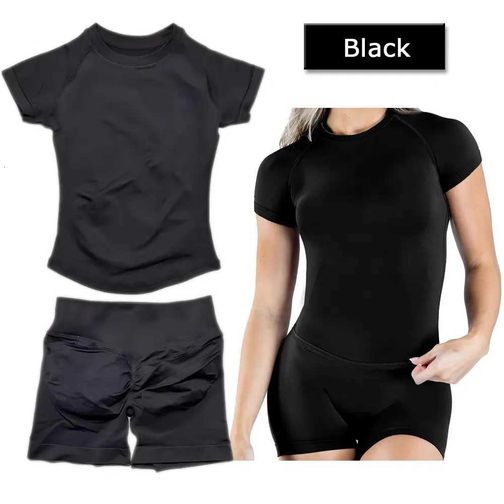 Sets Sports 2 Short Pieces Sleeve Seamless Yoga Top Fitness Set Women Workout Running Sports Shorts Gym Suit M260626 - view 5