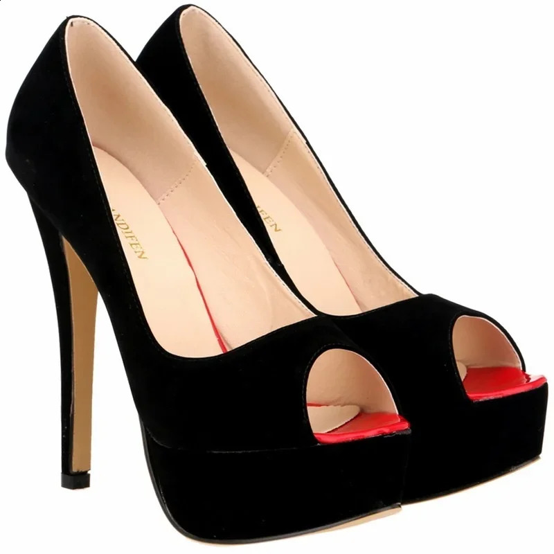 2026 Women Pumps Fashion 14cm Sexy Peep Toe High Heels Velvet Platform Thin Heel Lady Party Dance Wedding Woman Shoes 260625 - view 4