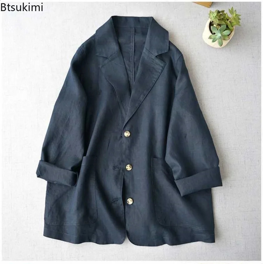 Spring Summer Linen Suit Jackets Womens Casual Simple Long Sleeve Single Breasted Blazers Comfortable Loose Thin Coats Tops 260626 - view 6