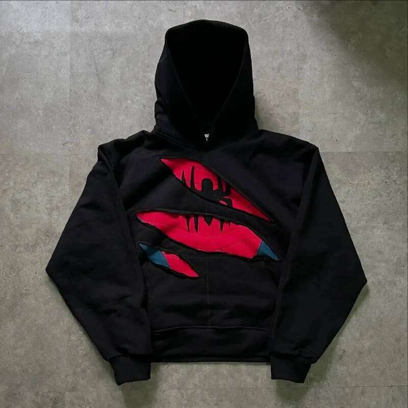 Mens Hoodie American Retro Spider Patchwork Zip Up Sweatshirt Harajuku Unisex Oversized Loose Fit Gothic Y2K Streetwear Fashion W260626 - view 4