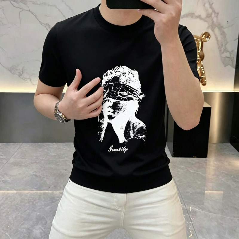 Summer New Style Young Men's Short-Sleeve T-Shirt, Fashionable, Casual, Versatile, Trendy Print, Slim-Fit, Lightweight Half-Sleeve Top - view 3