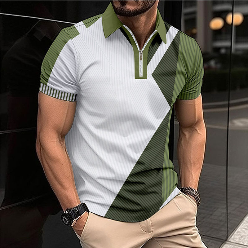 New European And Men's Casual POLO Shirt, Summer Striped Turn-Down Collar Zippered Business T-Shirt Top - view 4