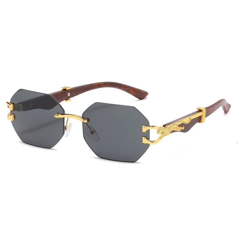 Hiking Rimless Square Anti Light Glasses Men With Polygon Gradient Eyeglasses Women Leopard Decoration Eyewear Uv400 - view 4