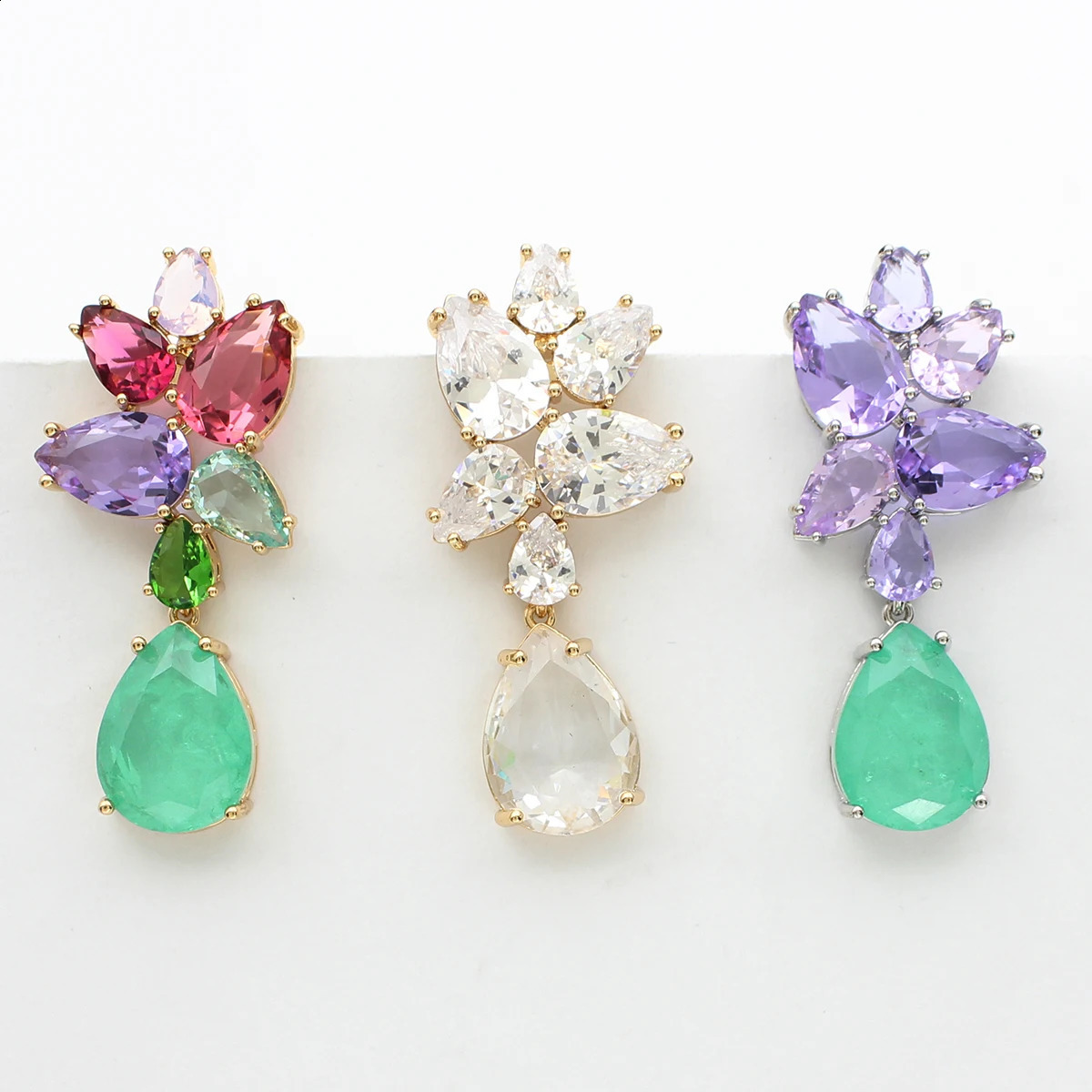 Green Dangle Earrings for Women Jewelry for Evening Party Cubic Zirconia Colorful Leaf Plant Drop Earrings Female Gift 260625 - view 7