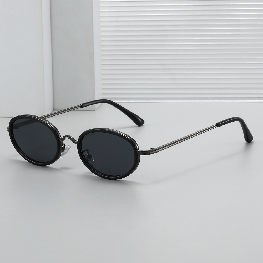 New Fashion Metal Men, Oval Trendy Simple Style Sunglasses For Women, High-End Retro Sun Protection Glasses - view 1