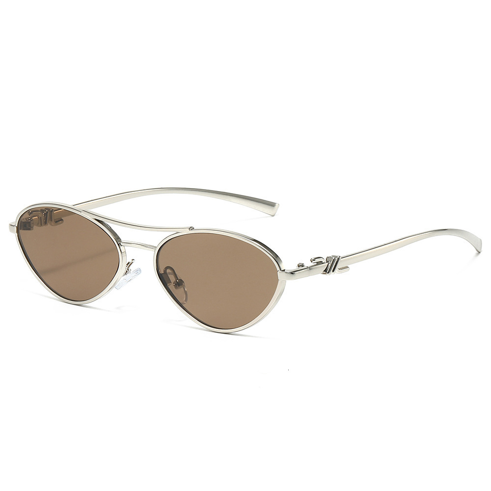 2026 European And American Personalized Ins Triangle Trendy Fashion For Women New Double Bridge Cat Eye Sunglasses - view 4