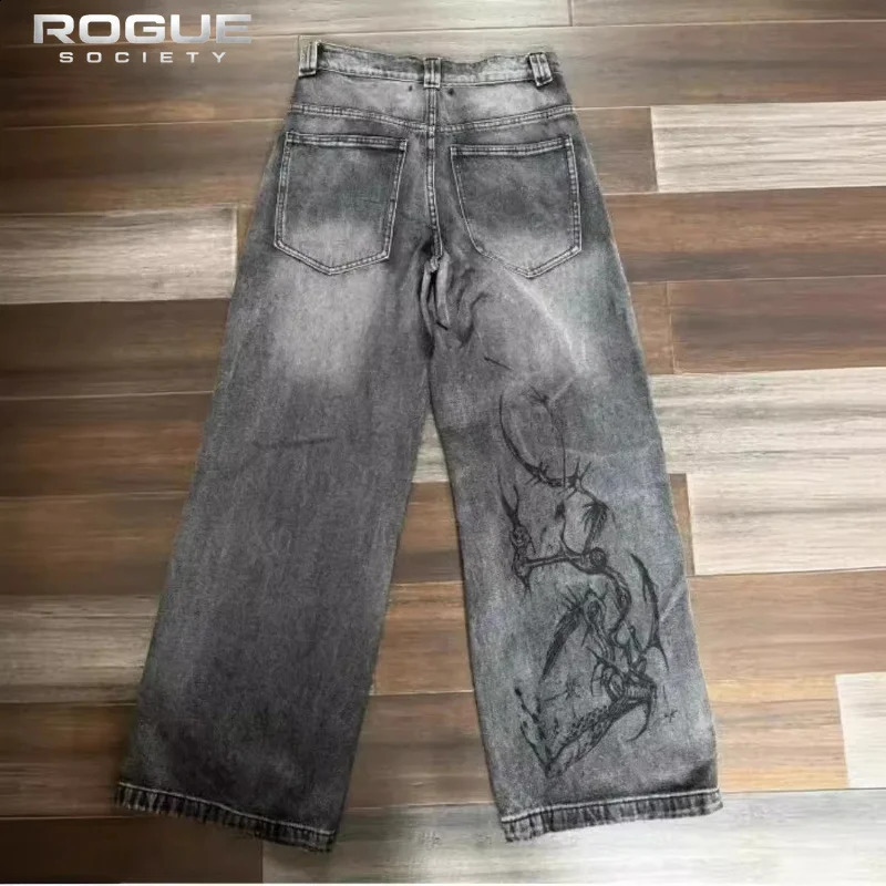 y American Vintage Y2K Graphic Distressed Men Baggy Wide Leg Jeans Pocket Hip Hop Summer High Street Harajuku Denim Pants 260625 - view 4