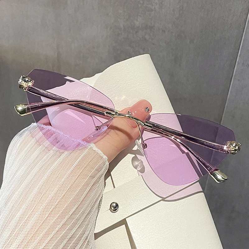 Fashion Triangle Cat Eye Sunglasses Women y Metal Rimless Womens Sunglasses Black Elegant Cool Girl Eyewear Trendy 260626 - view 5