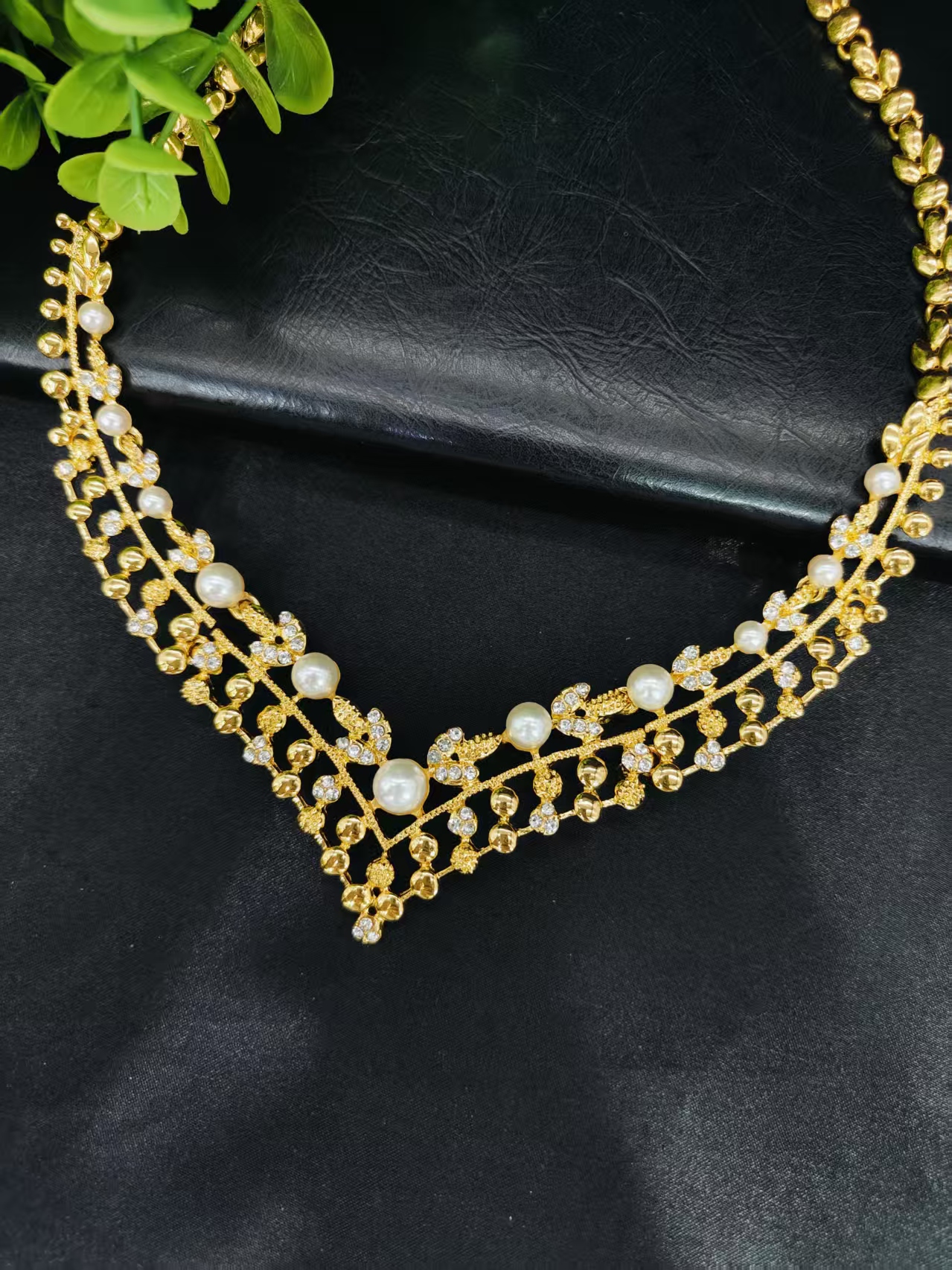 Indian Dubai Luxury Pearl Necklace And Earrings Sets For Women Ethiopian Bridal 24k Gold Color Jewelry Set Wedding - view 4