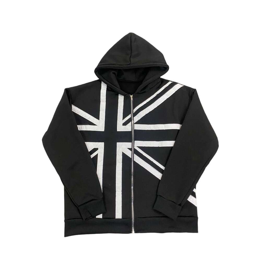 Vintage Union Jack Print Zip Up Hoodie Y2K Streetwear Oversized Black Hooded Sweatshirt Hip Hop Gothic Jackets for Men 2026 W260626 - view 4