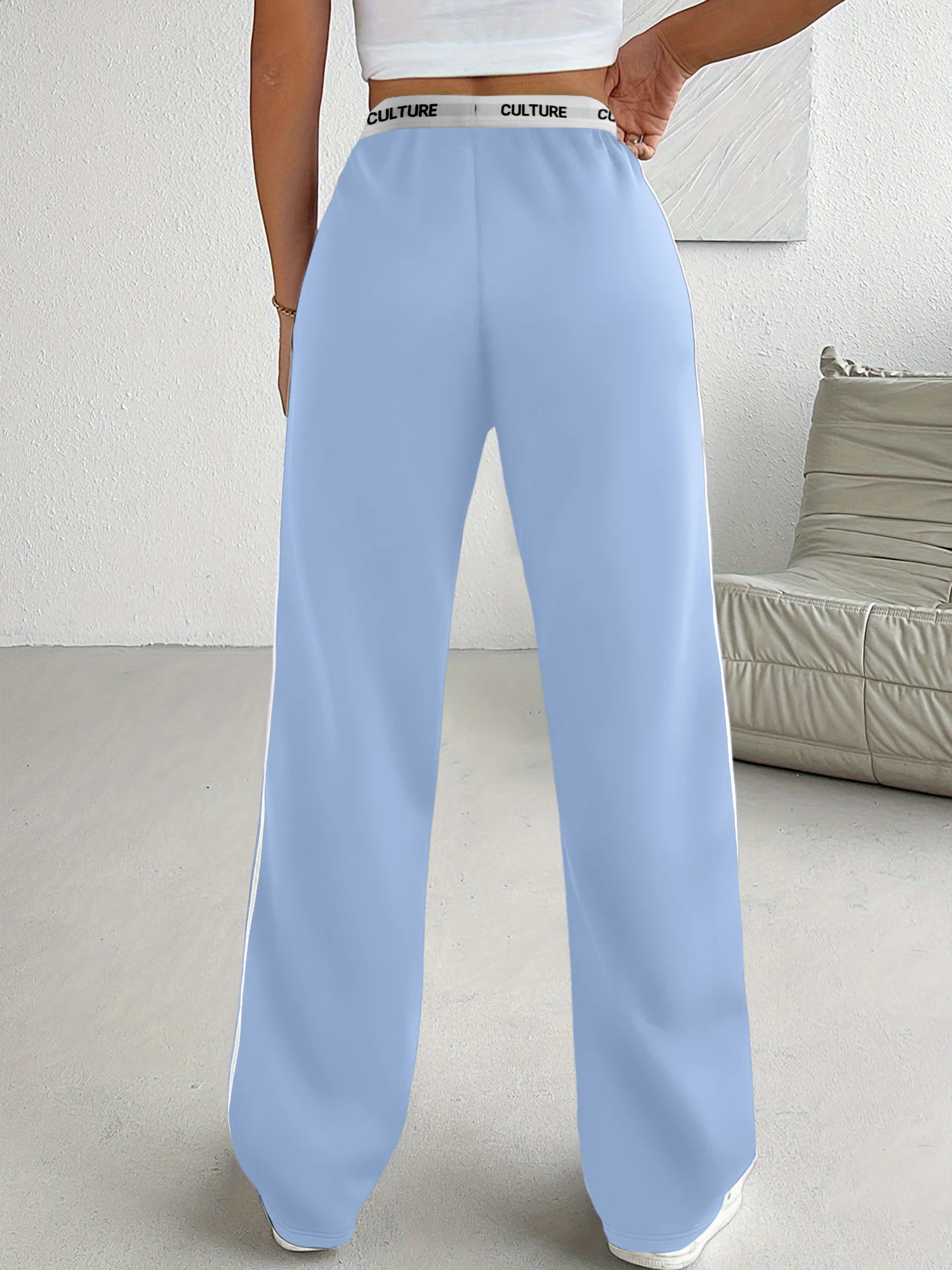 2026 Trendy Parachute Pants Women Oversized Loose Fit Trousers with Contrast Waistband Double Striped Casual Streetwear 260625 - view 3