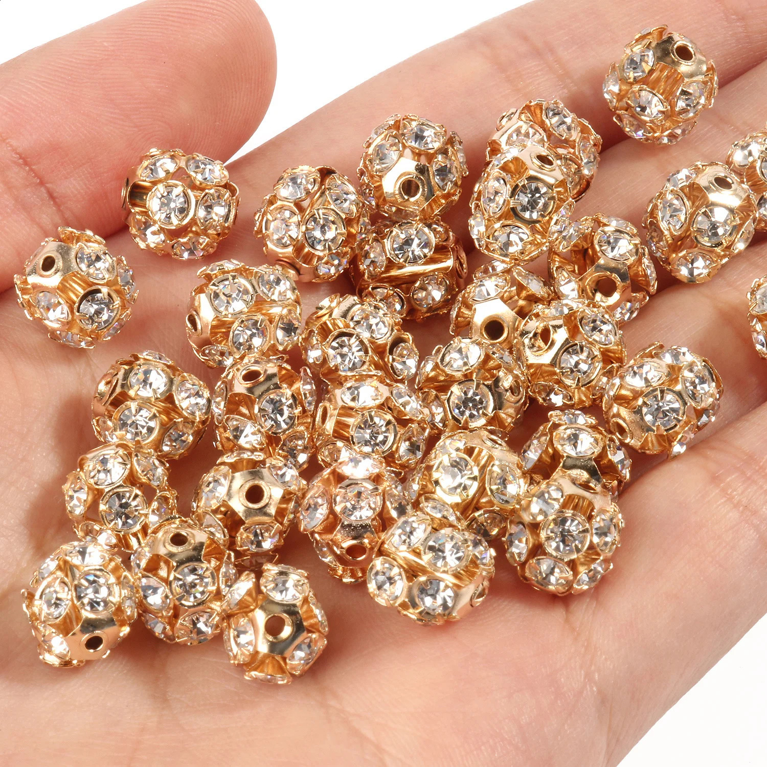 Wholesale 50pcs 6/8/10mm Metal Plated Crystal AB Rhinestone Ball Spacer Loose Beads For Jewelry Making Diy Bracelet Accessories 260623 - view 4
