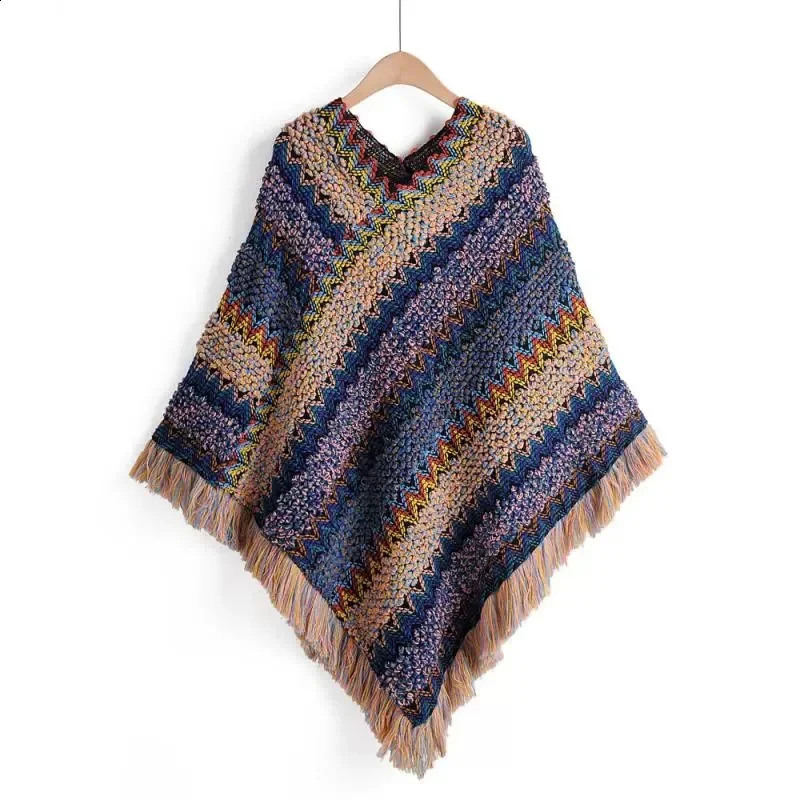 Poncho Cloak Ethnic Shawl Pullover Tassel Cardigan Color Travel Po Casual Women Knitted Cape Lady Coat Colorful Free Size 260625 - view 4