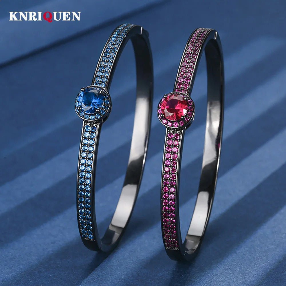 Womens Bangles Vintage 65mm Sapphire Ruby Gemstone Black Bracelets Party Fine Jewelry Birthday Gifts Accessories Wholesale 260626