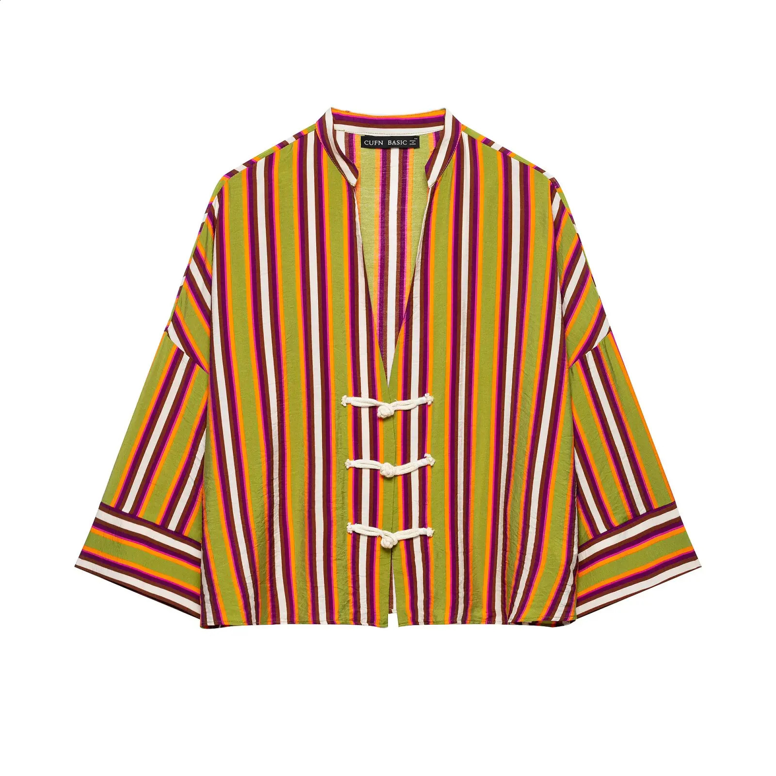 Willshela Women Fashion Striped Bow Lace Up Single Breasted Blouse Vintage VNeck Short Sleeves Female Chic Lady Shirts 260626