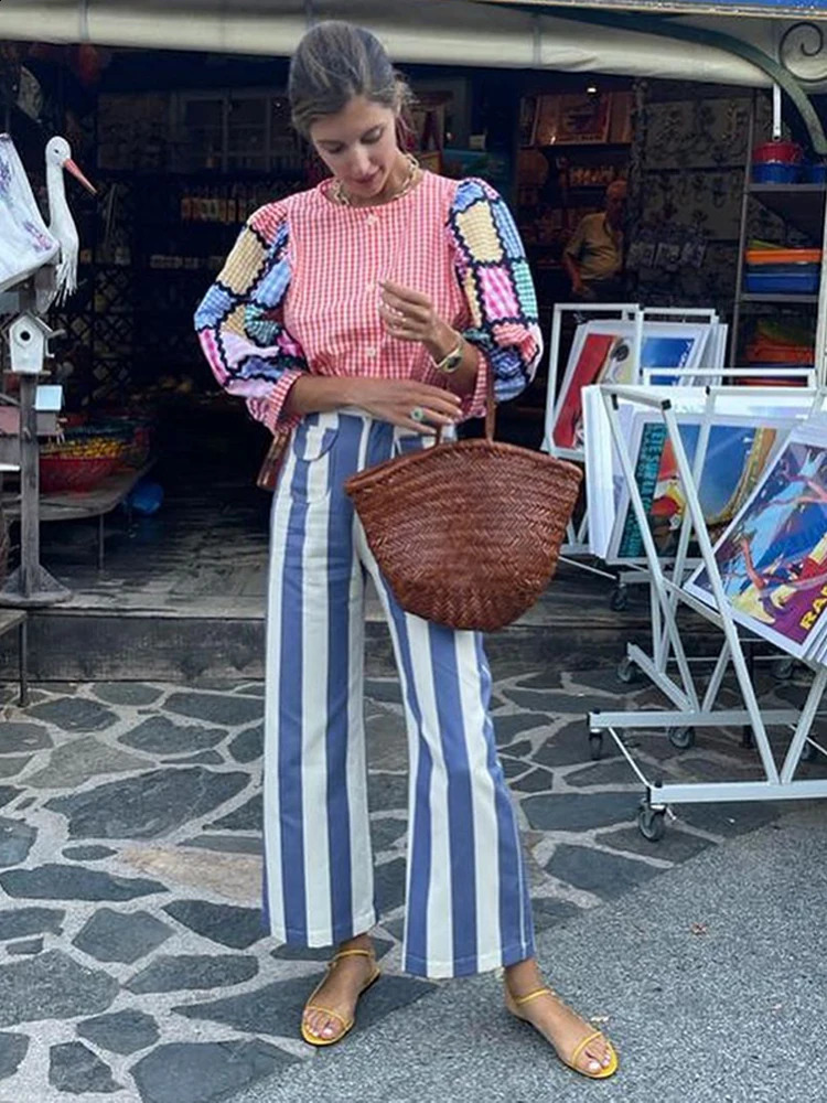 Colorful Striped Low Waist Wide Leg Jeans Slim Fit Flared Hem 2026 Summer Casual Women Denim Pants Trendy Y2K Lady Streetwear 260625 - view 4