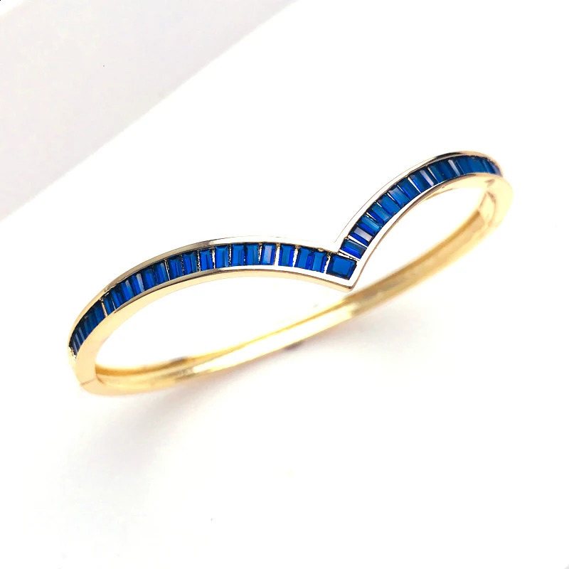 CSJ Sapphire Bangle Created Blue Corundum Ruby Emerald Bracelet Yellow Gold for Women Lady Party Birthday Trendy Jewelry Gift 260626 - view 7