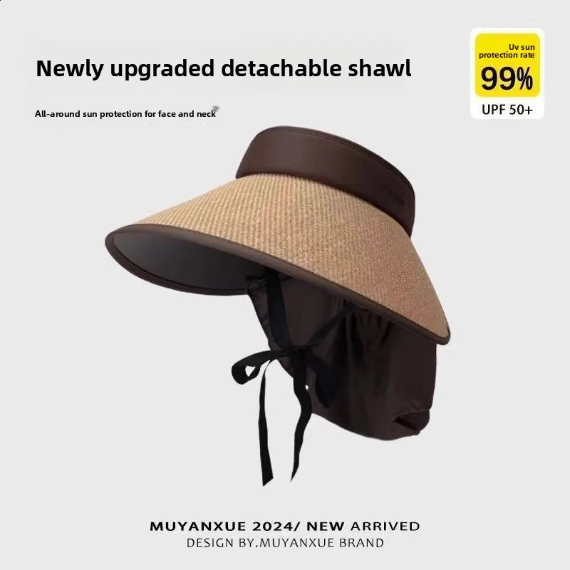 Summer Womens Big Brim Vinyl Empty Top Hat Foldable Riding Sun Hat Removable Sunscreen Hat 260625