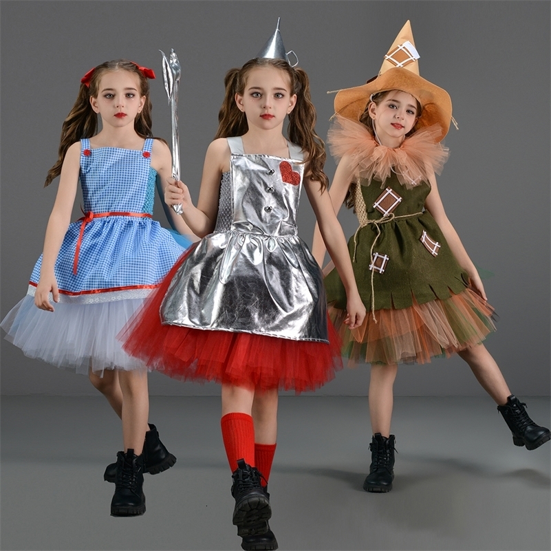 Kids Girls Halloween Costume Wizard of Oz Scarecrow Tin Man Lion Witch Princess Tutu Dress Role Play Party Stage Dress Outfit 260617