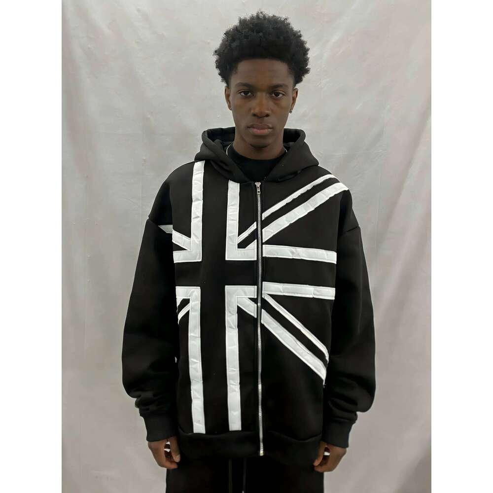 Vintage Union Jack Print Zip Up Hoodie Y2K Streetwear Oversized Black Hooded Sweatshirt Hip Hop Gothic Jackets for Men 2026 W260626 - view 3