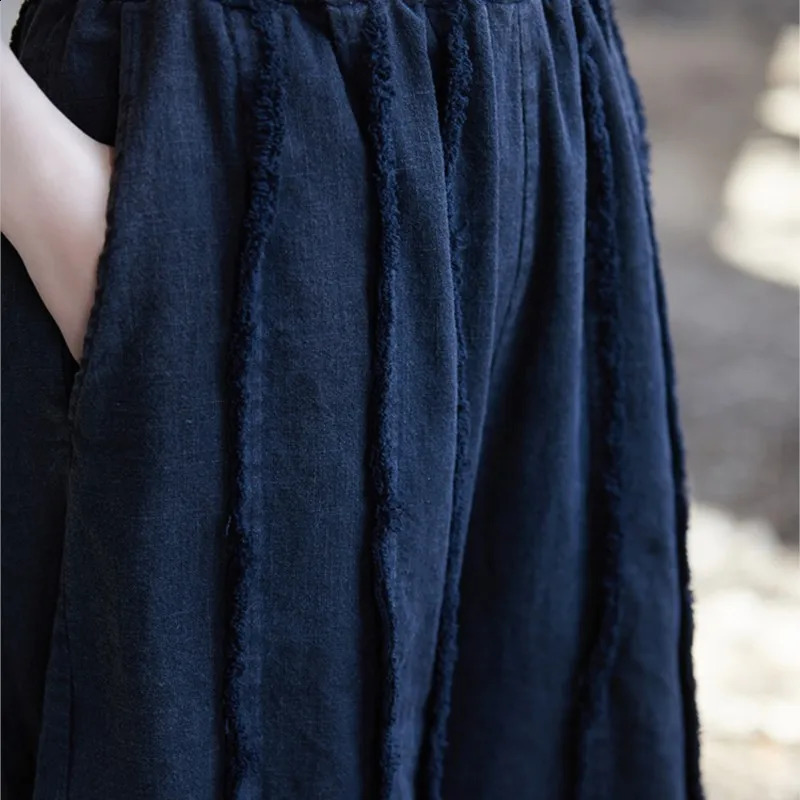 Johnature Women Vintage Cotton Linen Wide Leg Pants Elastic Waist Patchwork Pockets Spring Solid Color Long 260625 - view 6