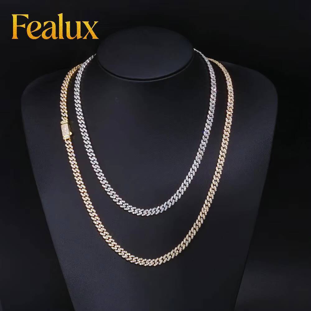 Fealux Womens Shiny Cuban Link Chain Necklace 6mm Silver Plated Full Pave Cubic Zirconia Iced Out Luxury Hip Hop Fine Jewelry - view 1