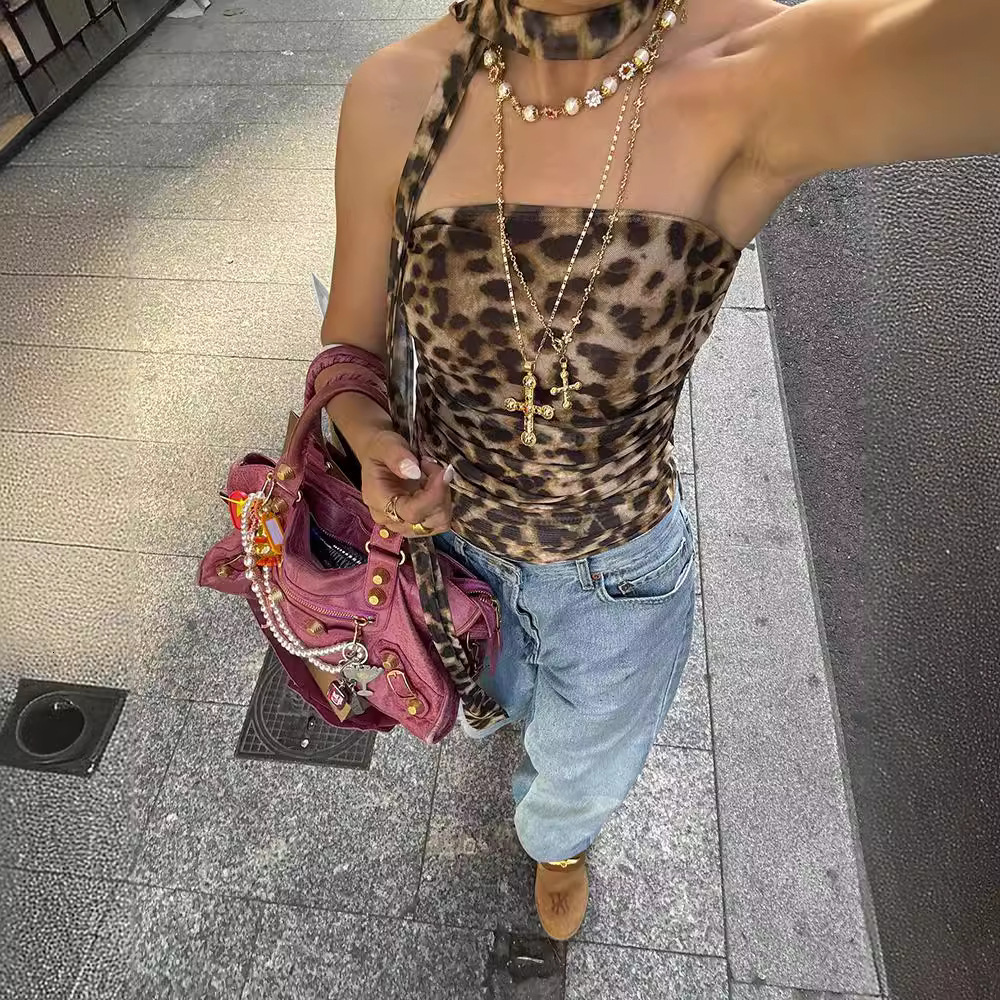Womens Strapless Crop Top Womens Classic Leopard Print Slim Fit Hot Girl Thin Camisole For Women Daily Summer Beach Nightclub Outfits