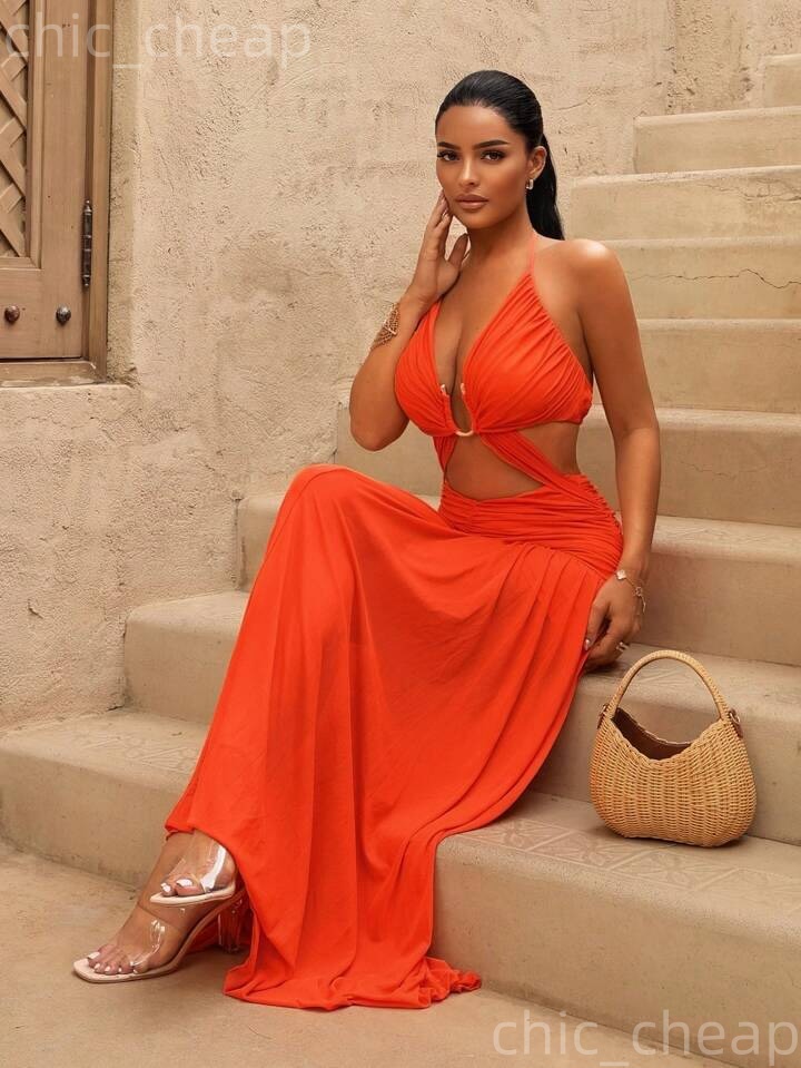 2026 Red A-line Summer Beach Party Dress Halter Chiffon Backless Long Gowns Birthday Formal Cocktail Casual Dresses For Dinner Club Wear ZJ045 - view 4