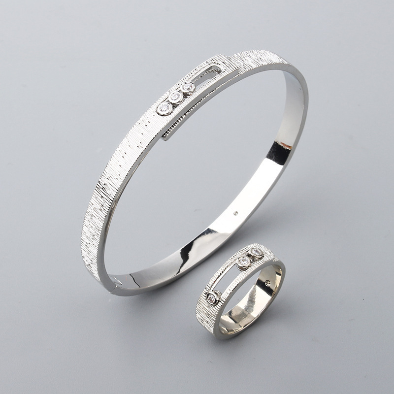 Rings European American Fashion Watch Strap Striped Bracelet And Ring Set With Dynamic Zircon Heart-Beat Design High-End Couple's Trendy Matching - view 3