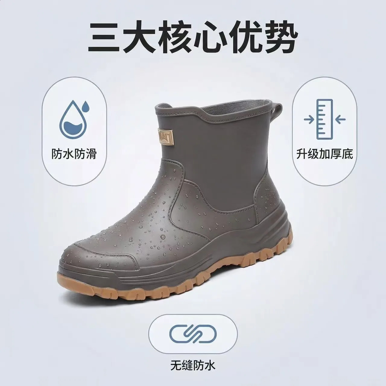 anti slip and waterproof rain shoes for men fashionable short tube autumn and winter cotton rain boots work boots rubber 260626 - view 7