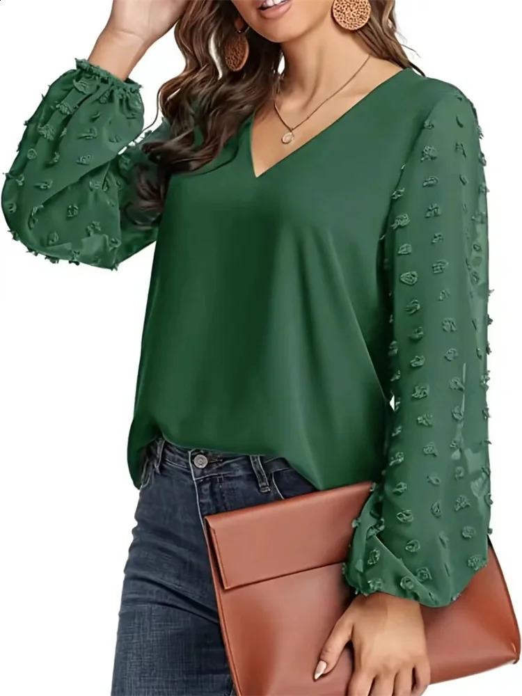 Women Spring Summer Style Blouses Shirts Lady Casual VNeck Long Lantern Sleeve Solid color Blouse Tops DF5016 260626 - view 6