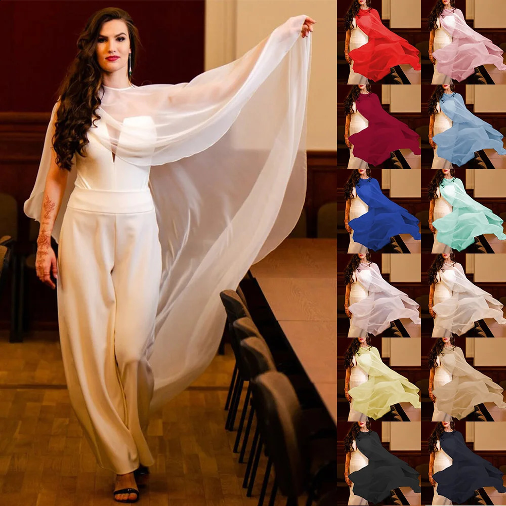 Women Wedding Cape Soft Lightweight Chiffon Bridal Shawl High Low Long Formal Wrap Lady Evening Prom Party Shrug Black White 260625