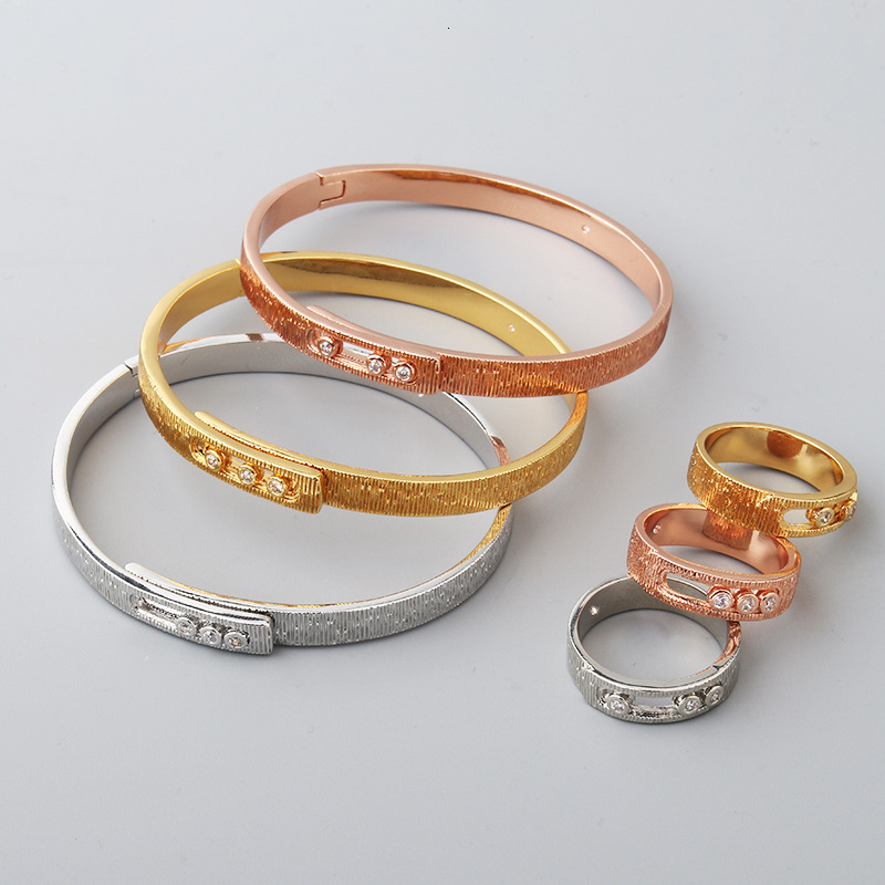 Rings European American Fashion Watch Strap Striped Bracelet And Ring Set With Dynamic Zircon Heart-Beat Design High-End Couple's Trendy Matching - view 5