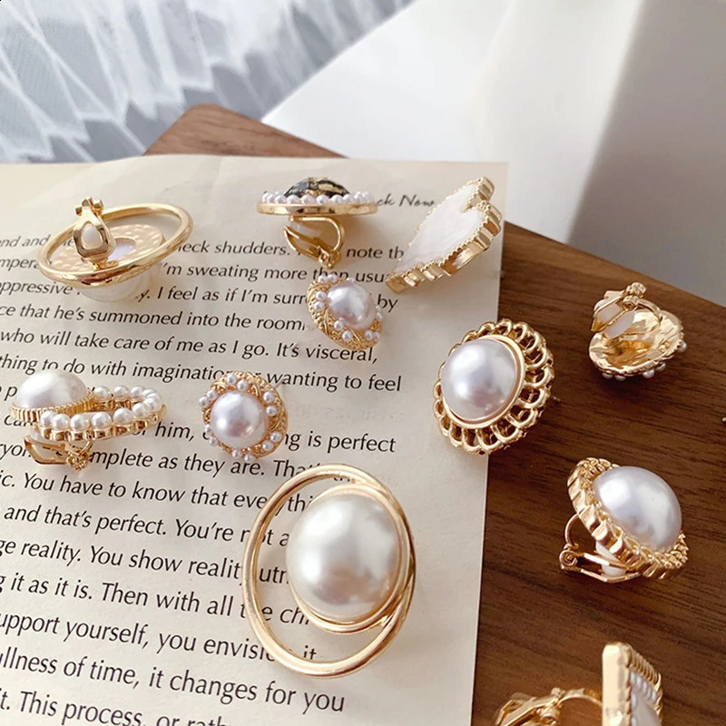 GRACE JUN Fashion Simulated Pearl Geometric Heart Clip on Earrings No Pierced for Women Girl Piercing Gold Color Ear Clip 260626 - view 3
