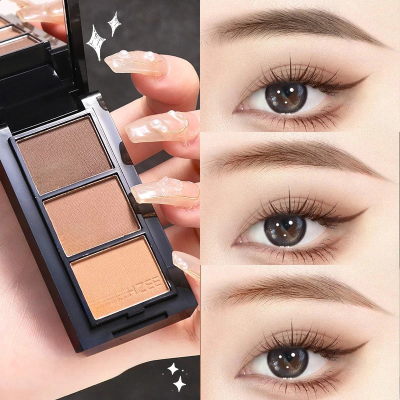 3-Color Eyebrow Powder Palette Cosmetic Eye Brow Enhancer Eye Shadow Eyeliner Contour All In One Makeup With Brush Mirror Box 260626 - view 6