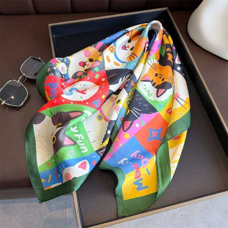 2026 New Imitation Silk Square Scarf Women Animal Cat Printed Fashion Accessories Hairband Foualrd Bandana Neckercheif 26Y06226 - view 6