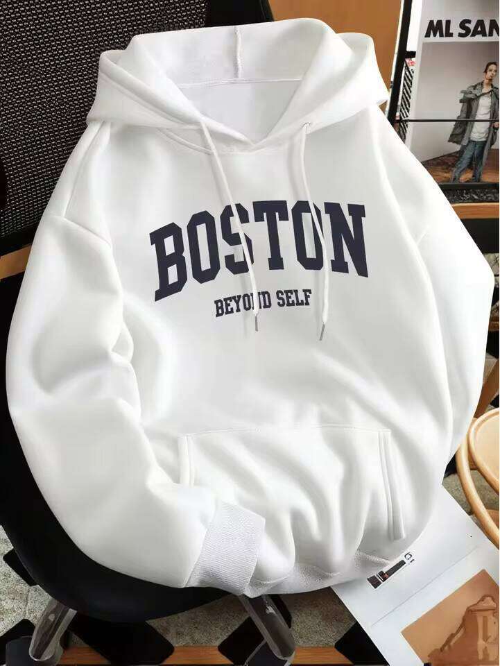 Autumn winter men's and women's solid color letter print high-end versatile retro hooded sweatshirt casual long sleeved pullover W260626 - view 5