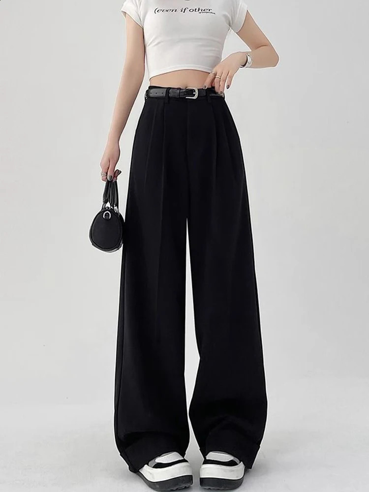 Botvotee Causal Suits Pants for Women Office Elegant Chic Wide Leg High Waisted Black Trousers with Belt Streetwear Y2k Fashion 260625 - view 4