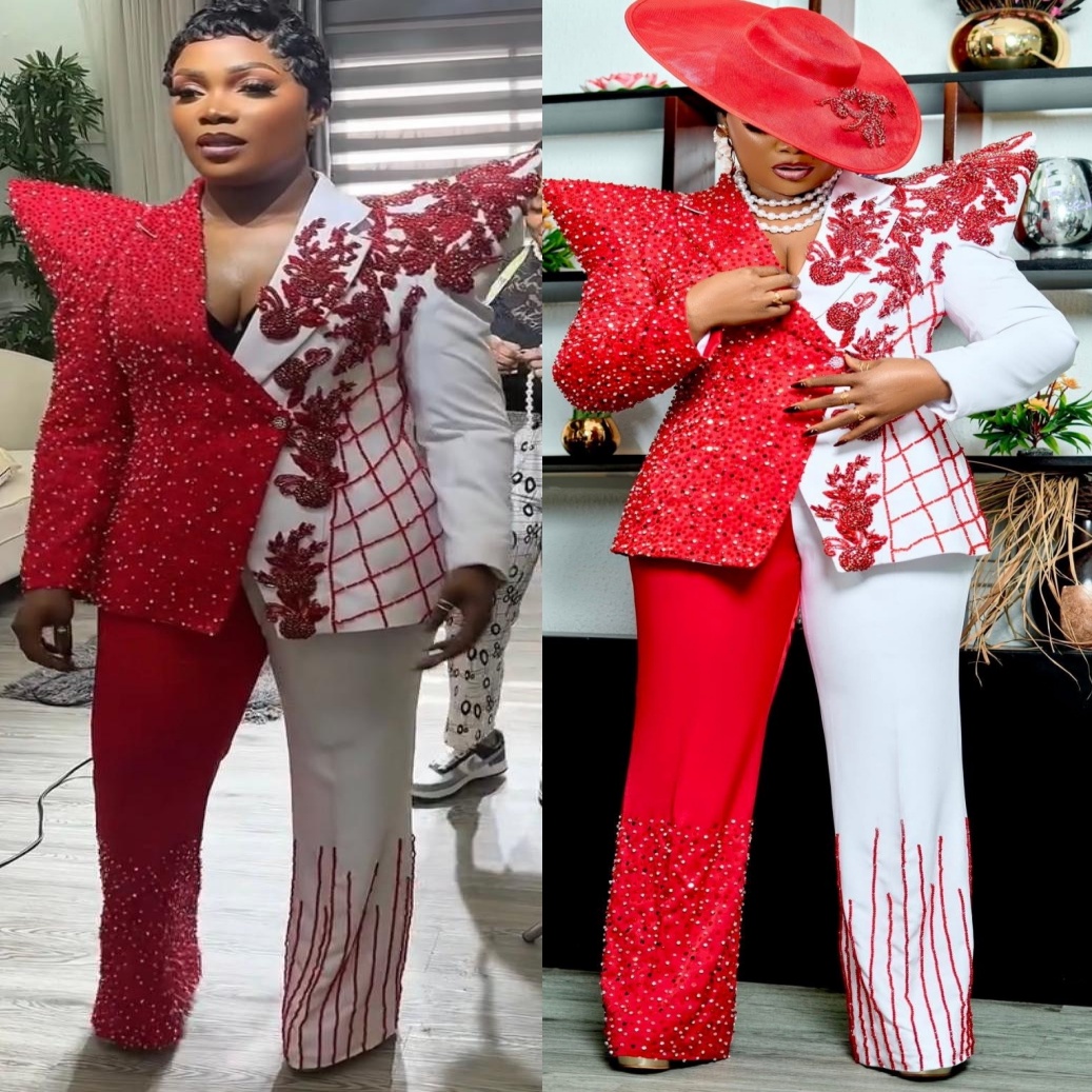 Aso Ebi Red&White Sheath Jumpsuits Prom Dress 2026 Evening Dress Beaded Crystals Women Suits Birthday Formal Pageant Party Gowns Long Dinner Dresses Z